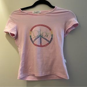 Vintage Christian Dior crystal peace sign logo spell out studded graphic tee